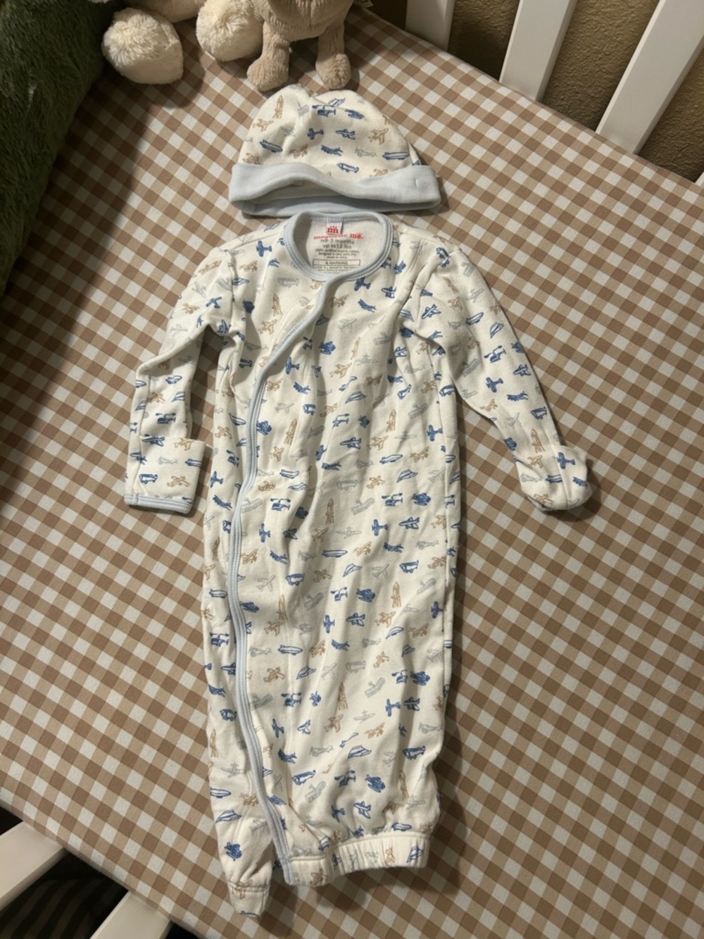 Magnetic Me Cream Sleep Sack with Blue and Tan Airplane Print and Hat